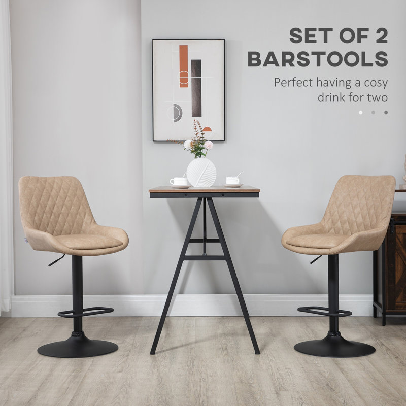 Swivel Upholstered and Faux Leather Adjustable Height Bar Stool with Steel Frame, Light Khaki