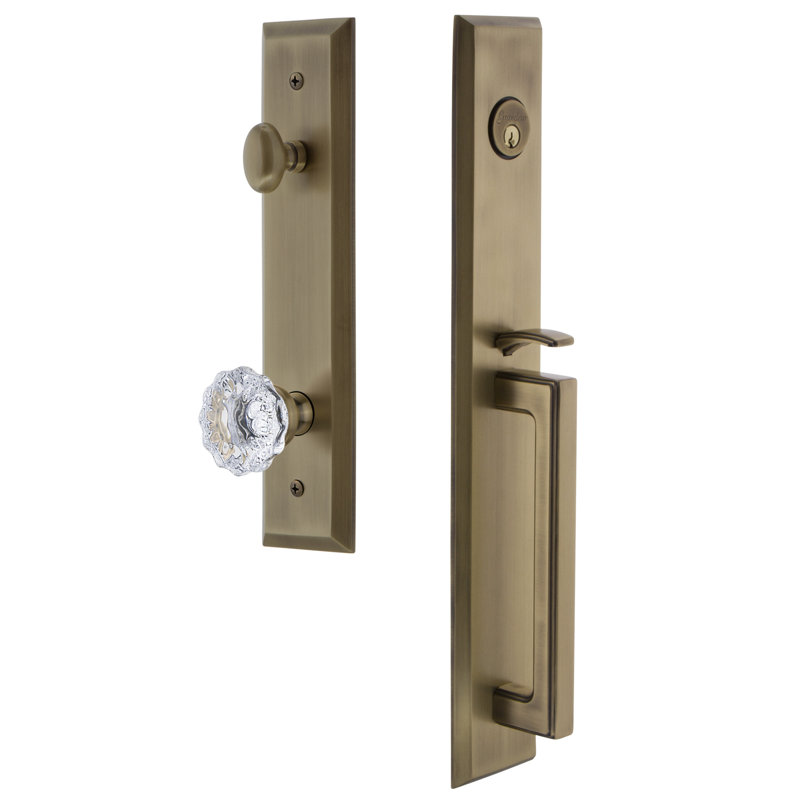 Fifth Avenue Complete Inactive Dummy Handleset with Fontainebleau Knob and Rosette, Vintage Brass