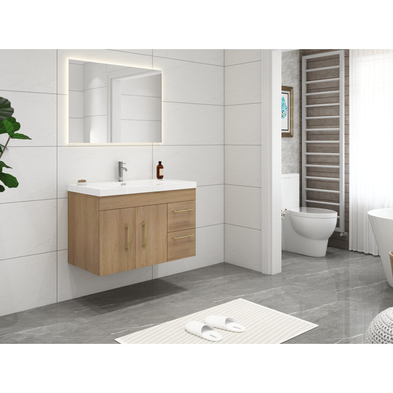 Ensemble de meuble-lavabo simple 36 po Carliss, Gris, Or