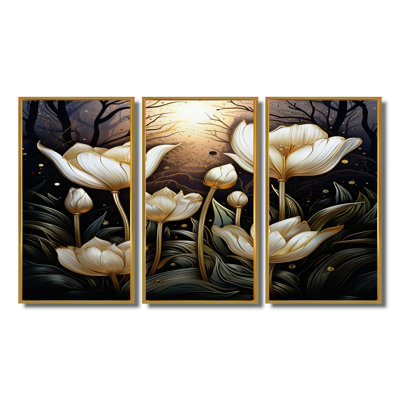 «Elegant Glam White Tulips In The Night», ensemble de reproduction d'art mural floral