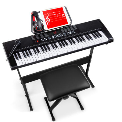 61-Key Electronic Keyboard Piano Portable Electric Keyboard Complete Beginner Set W/ LED Screen, Stand, Bench, Headphones
