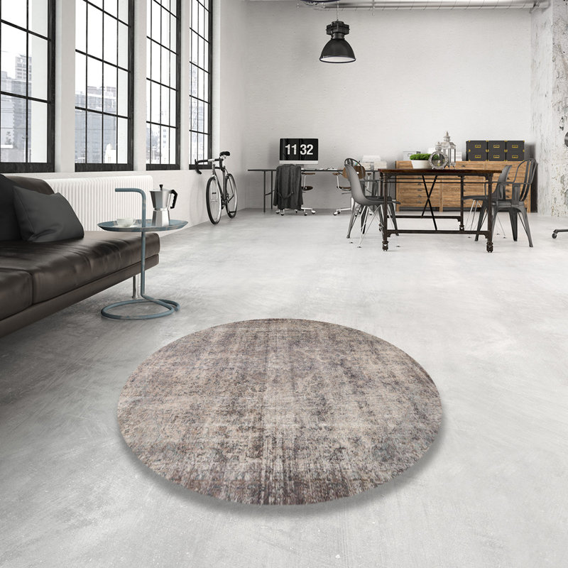 Gris Tapis décoratif pré-rétréci, Rond 7 pi