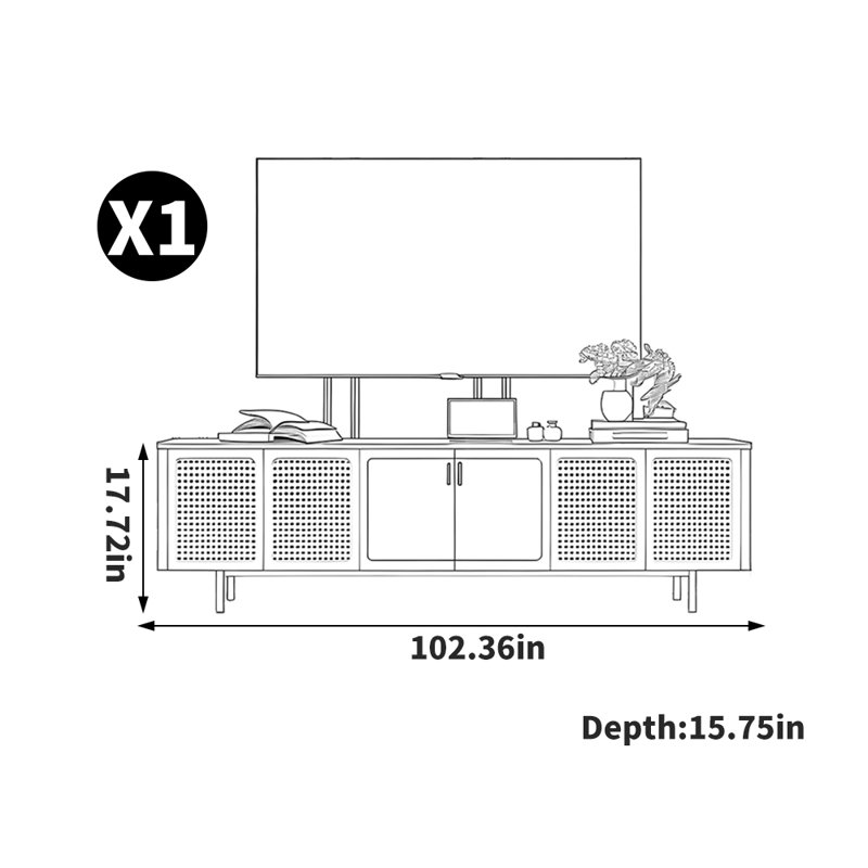 Meuble télé en rotin de style américain, 102.36"