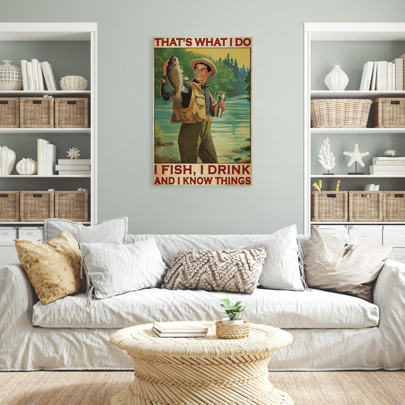 «Man I Fish I Drink», impression rectangulaire 1 pièce «Man I Fish I Drink», H 14 po x l 11 po x P 1,25 po