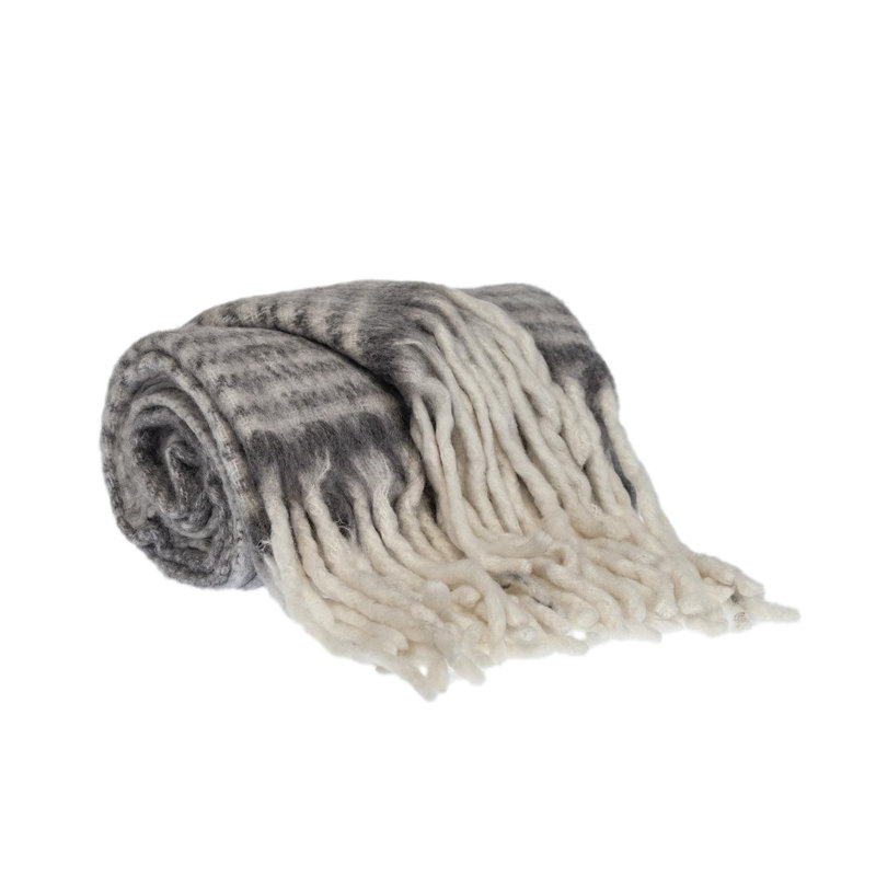 Jeté en mélange de laine très doux Ixia, Gris