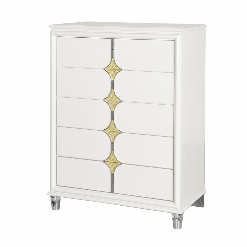 Commode avec tiroirs spacieux et pieds avant en acrylique et pieds arrière en acier inoxydable