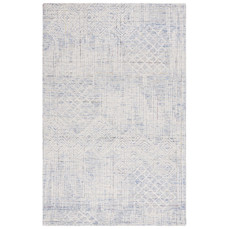 Metro Hand Tufted Wool/Cotton Abstract Rug in Ivory/Blue, Rectangle 8' x 10'