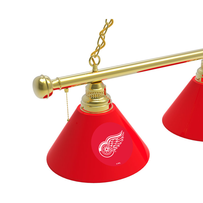 3 - Light Pool Table Lights Pendant, Brass, Detroit Red Wings