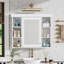 Armoire de rangement murale blanche 35 po x 28 po avec porte miroir, armoire de salle de bain moderne avec miroir, armoire à pharmacie avec 6 tablettes ouvertes-696371048