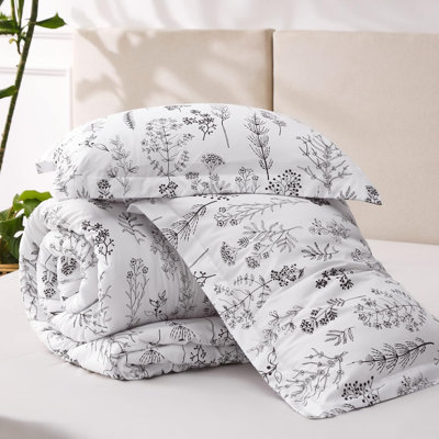Queen Comforter Set - Comforter, Cute Floral Bedding Comforter Sets, 3 Pieces, 1 Soft Reversible Botanical Flowers Comforter And 2 Pillow Shams