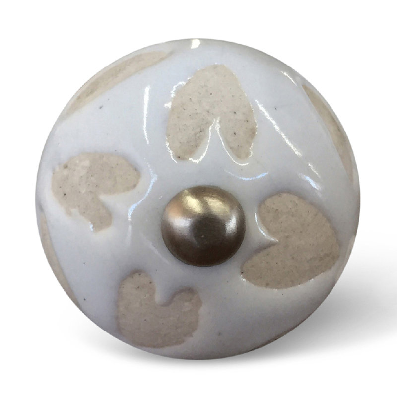 Set of Eight Beige And White Ceramic And Metal Drawer Pull Knobs