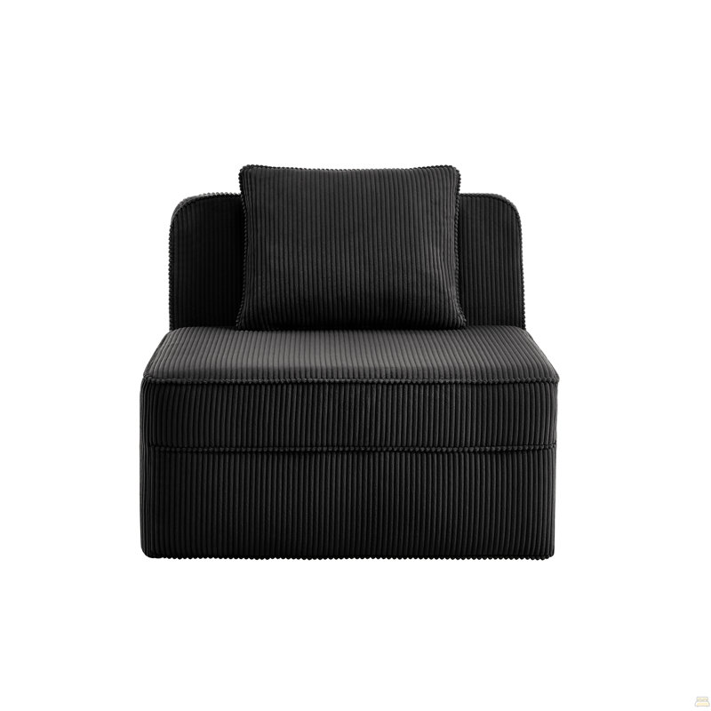 Armless Sofa W/Pillow Corduroy, Black