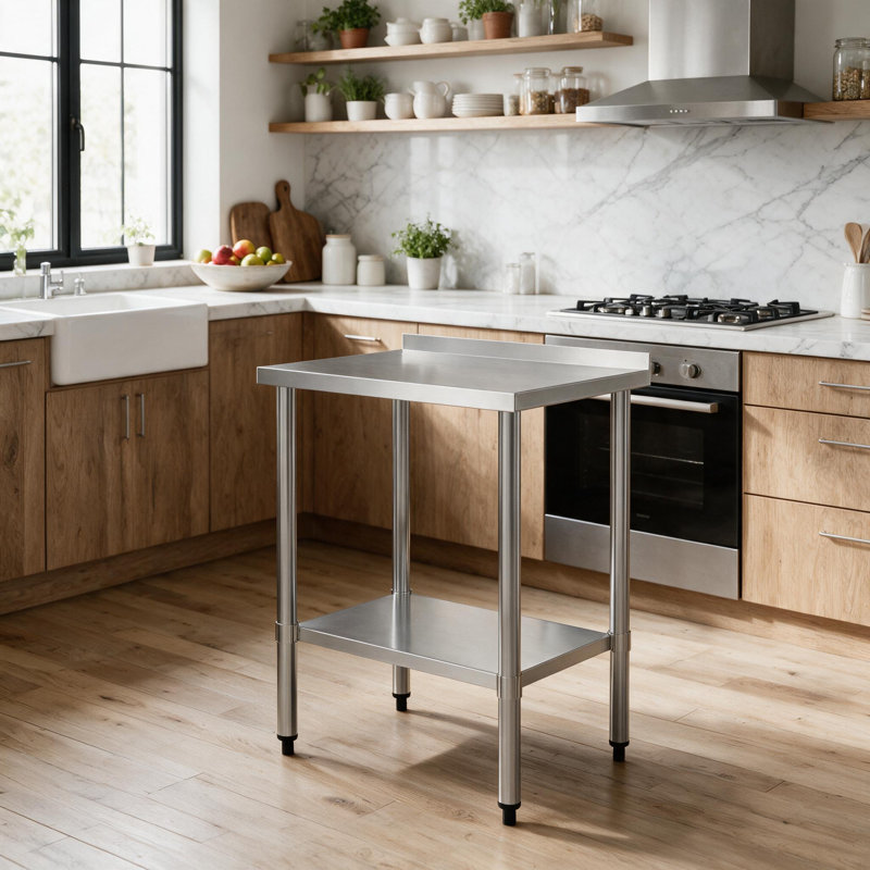 Table de travail commerciale en acier inoxydable de calibre 18 avec dosseret et tablette inférieure