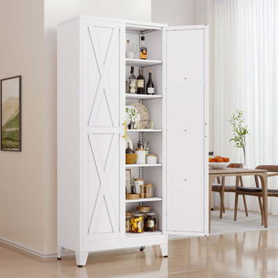 75"H Metal Kitchen Tall Pantry Storage Cabinet With 5 Adjustable Shelves