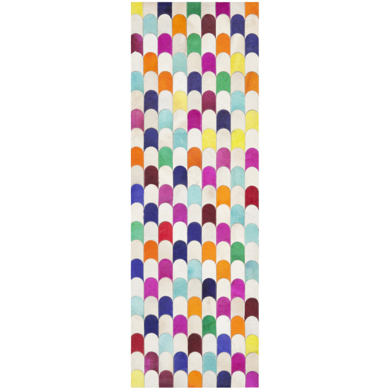 Tapis mauve / beige / bleu Racette, Tapis de couloir 2 pi 3 po x 7 pi