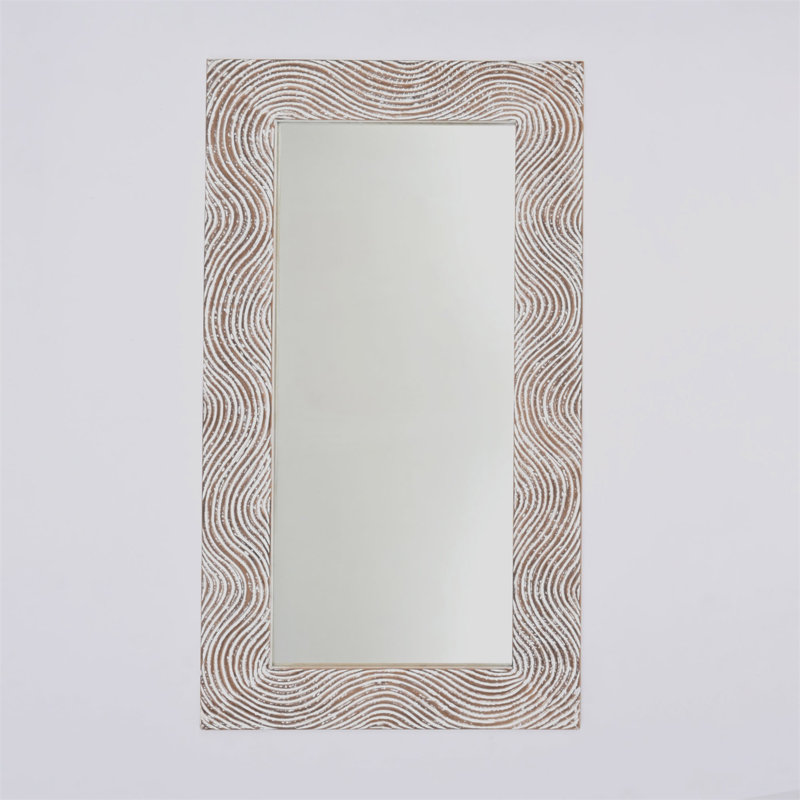 Miroir rectangulaire en bois massif rustique sculpté à la main - 36 po x 72 po, Naturel