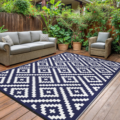 Reversible Outdoor Black / Grey Waterproof Plastic Mat, Recycled P.E.T Rug