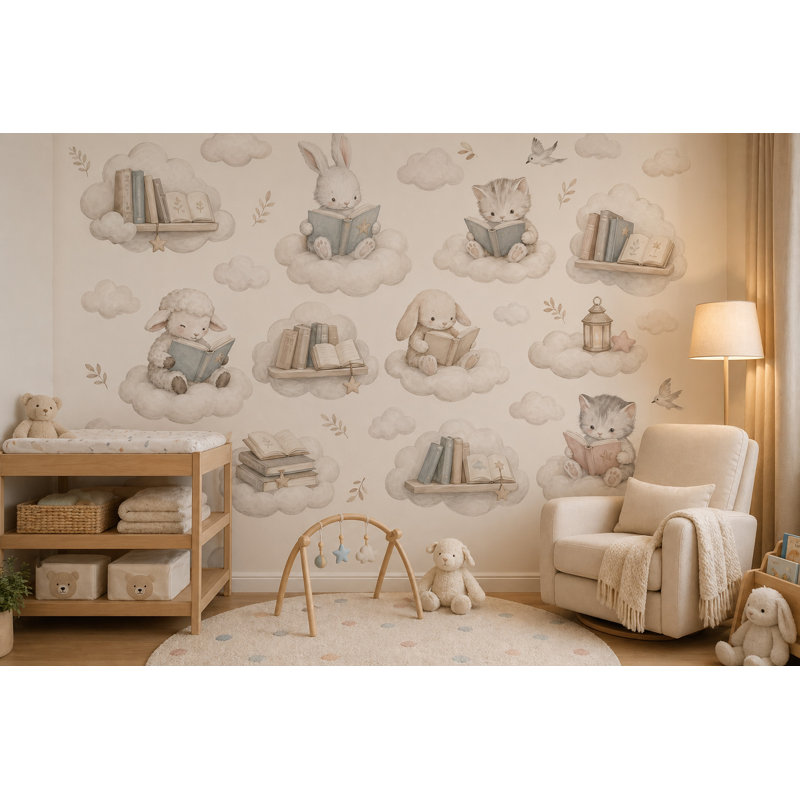 Papier peint blanc avec chambre d'enfant, 100 po x 96 po, Peler et coller