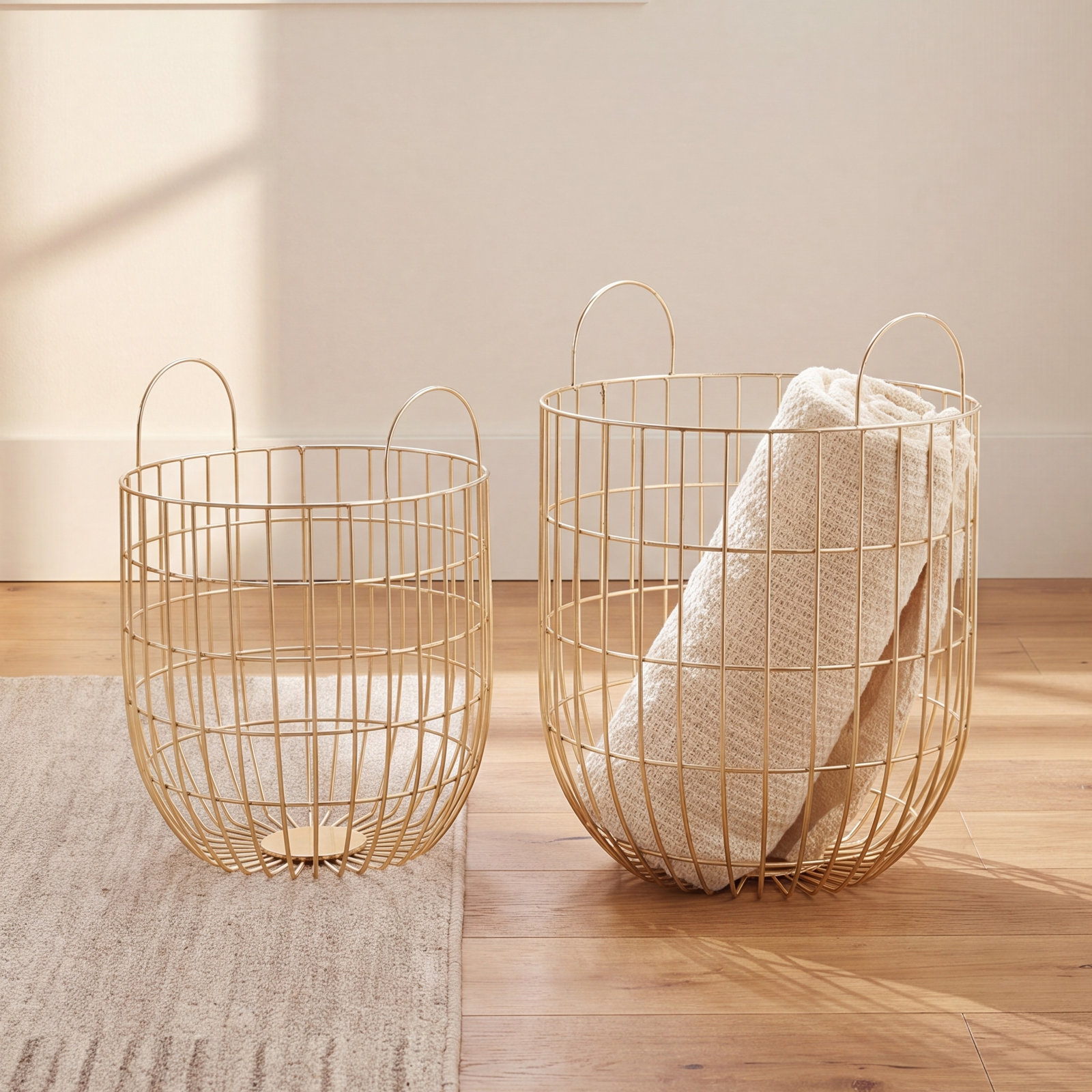 Metal Decorative Basket - Set of 2, Gold, 16.6" H x 12.6" W x 12.6" D