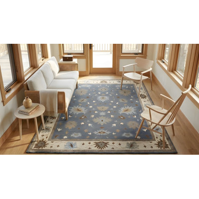 Tapis oriental traditionnel gris en laine noué à la main gris foncé Naydine