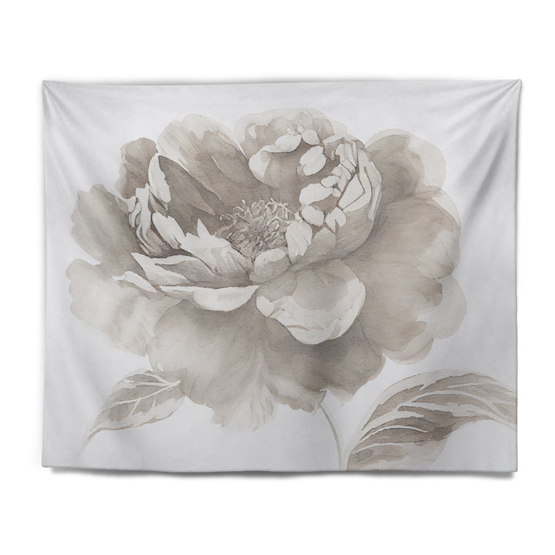 Tapisserie fleurie en polyester dans des tons de gris III avec punaises, H 50 po x l 60 po