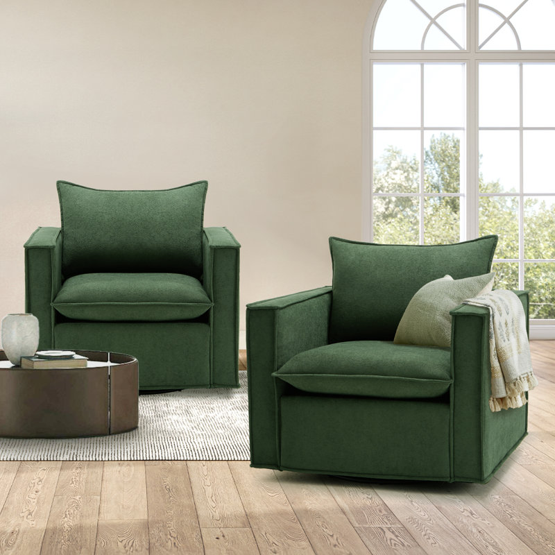 Hendina Upholstered Swivel Armchair, Green Polyester