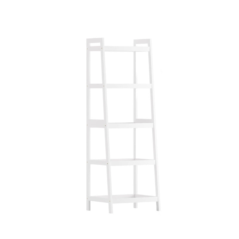 127 cm H x 43.2 cm W Bamboo / Rattan Ladder Bookcase, White