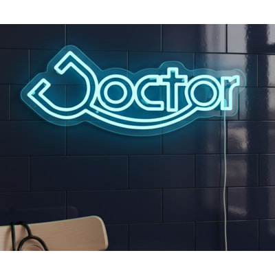  | Enseigne néon Doctor | Fabriqué avec des tubes néon en verre durable sur mesure qui émettent une lumière bleue électrique vive pour une luminosité durable et une lueur constante | 9 x 22 | Bleu électrique