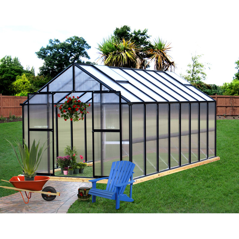 Monticello 8' x 12' Black Aluminum Polycarbonate Greenhouse