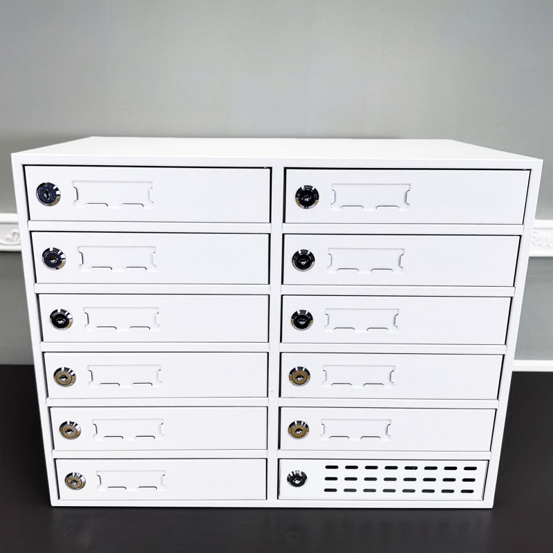 12-Slot (11 Active) Metal Cellphone Locker Cabinet Power Charge Station Compatible with iPad/iPhone