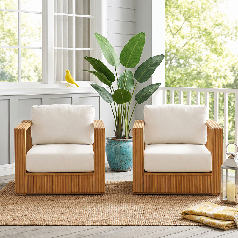 Fauteuil d'extérieur en bois de teck 2 pièces avec coussins, Non