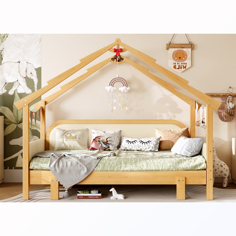 Lit simple en bois avec coussin, White