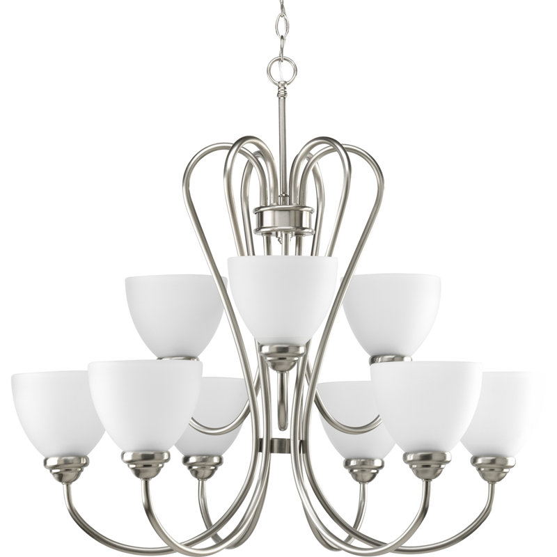 Lustre à niveaux 9 lumières Yakubu, Nickel brossé