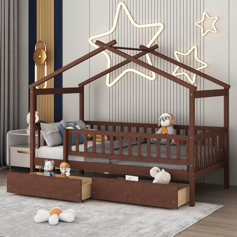 Lit de rangement en bois Terral, Noyer, Simple
