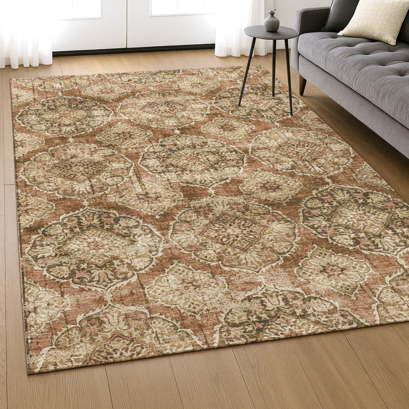 Premium Machine Washable Mayfield AMF2196 panel Rug, 9' x 12', Paprika