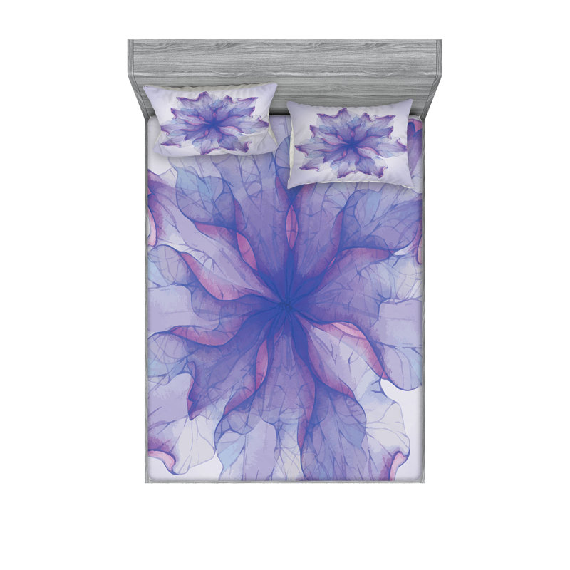 Ensemble de taie décorative à motif floral Ambesonne, mauve foncé, Ensemble de draps pour lit très grand californien