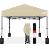 Best Choice Products 10X10ft Easy Setup Pop Up Canopy W/ 1-Button Setup, Wheeled Case, 4 Weight Bags - Sand