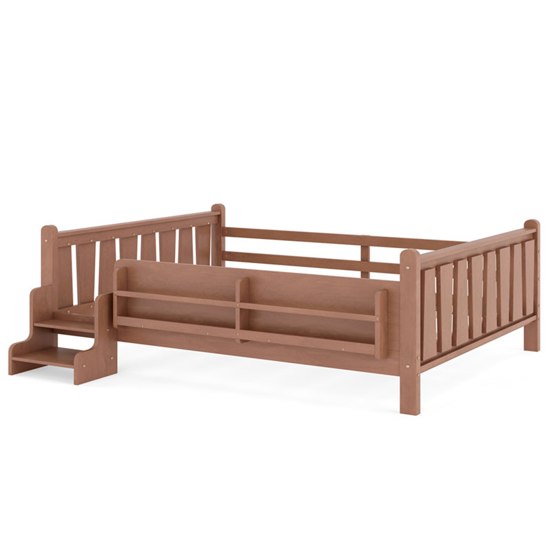 Lit grand format avec bibliothèques de rangement, lit pour enfants en bois massif avec de jolis escaliers et garde-corps, aucun sommier nécessaire, naturel