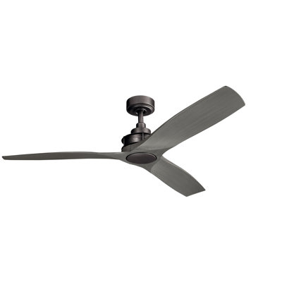 56" Ried 3-Blade Anvil Iron Damp Rated Ceiling Fan with Driftwood Blades and Wall Control