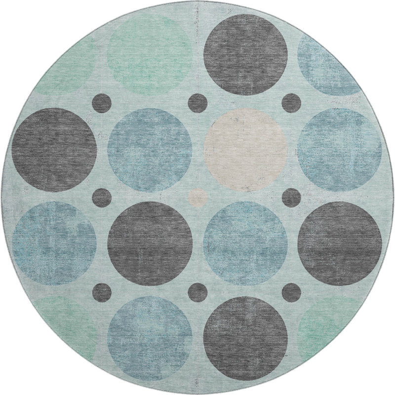 Premium Machine Washable Mayfield AMF1949 Geometric Rug, Round 8'