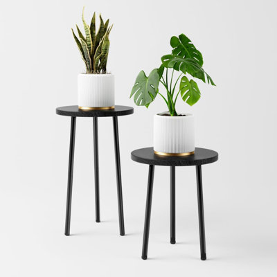 Small Round Plant Table Stand For Indoor Plants, Outdoor Plant Holder For Patio Living Room Office(Two Pack)