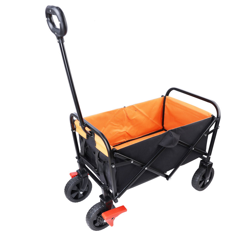 Mini chariot de plage pliable de jardinage (frein + orange + noir)