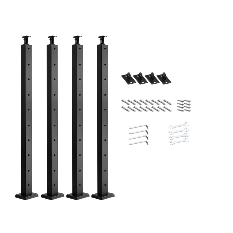 Ensemble de 4 poteaux de garde-corps en câble noir - Balustres horizontaux en acier inoxydable de 36 po avec trous pré-percés et quincaillerie de fixation