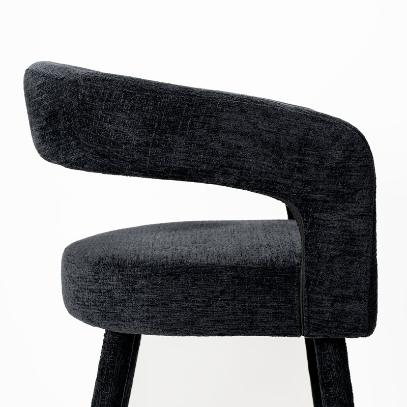 Tabouret de bar 24 po à hauteur de comptoir avec dossier en tonneau ouvert et repose-pieds doré, Black