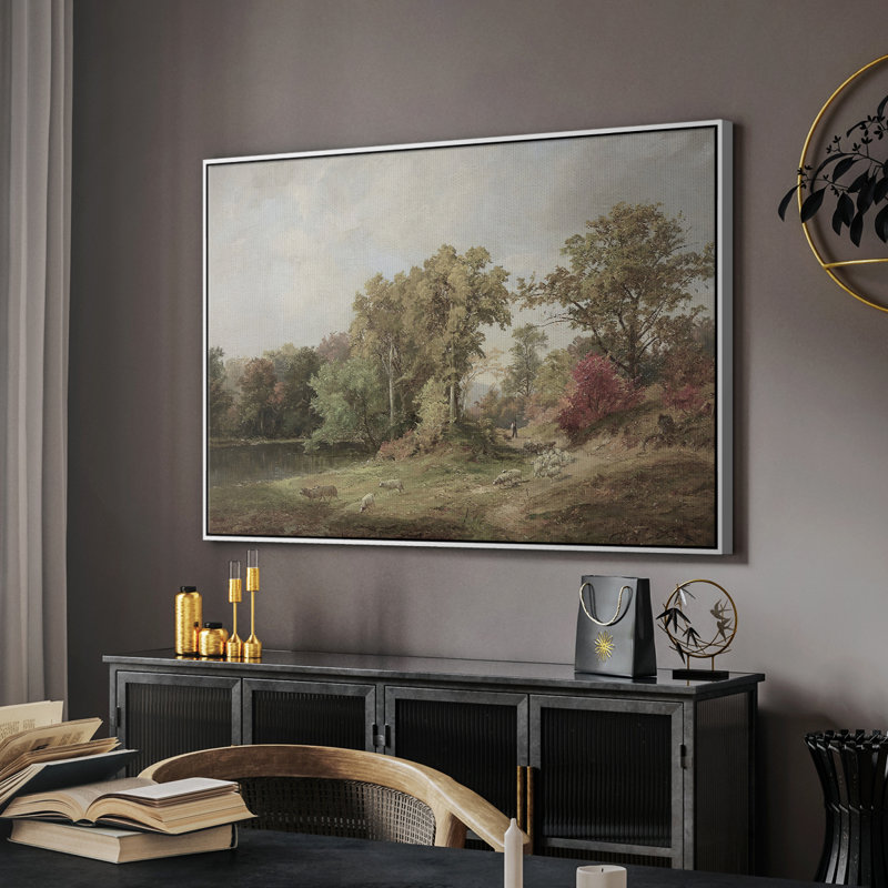 Paysage rétro - Cccxxii, H 17 po x l 25 po x P 2 po, Toile encadrée flottée blanche
