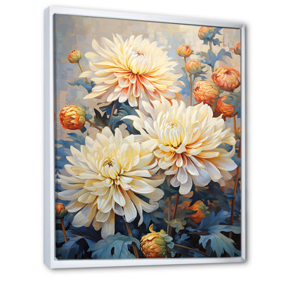 Chrysanthèmes blanc bleu mosaïque jardin I - impression