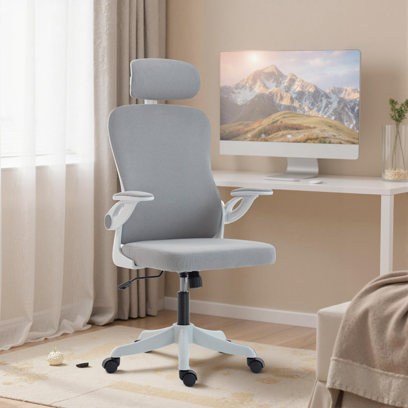 Chaise de bureau ergonomique, chaise de bureau avec appui-tête réglable, gris, Gris, Blanc