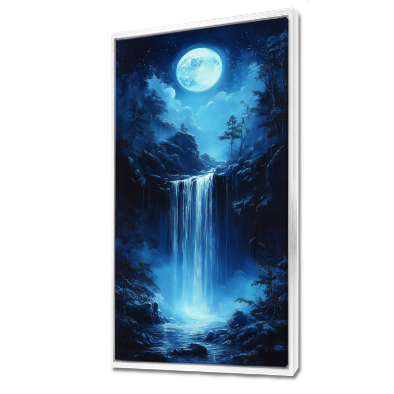 Reproduction d'art sur toile, "Blue Falls", H 40 po x l 20 po, Cadre flottant blanc
