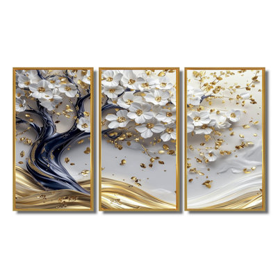 Ensemble de fleurs de cerisier blanches et bleues