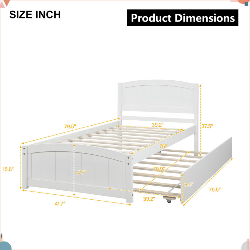 Lit plateforme simple espresso avec lit gigogne en bois massif, Blanc